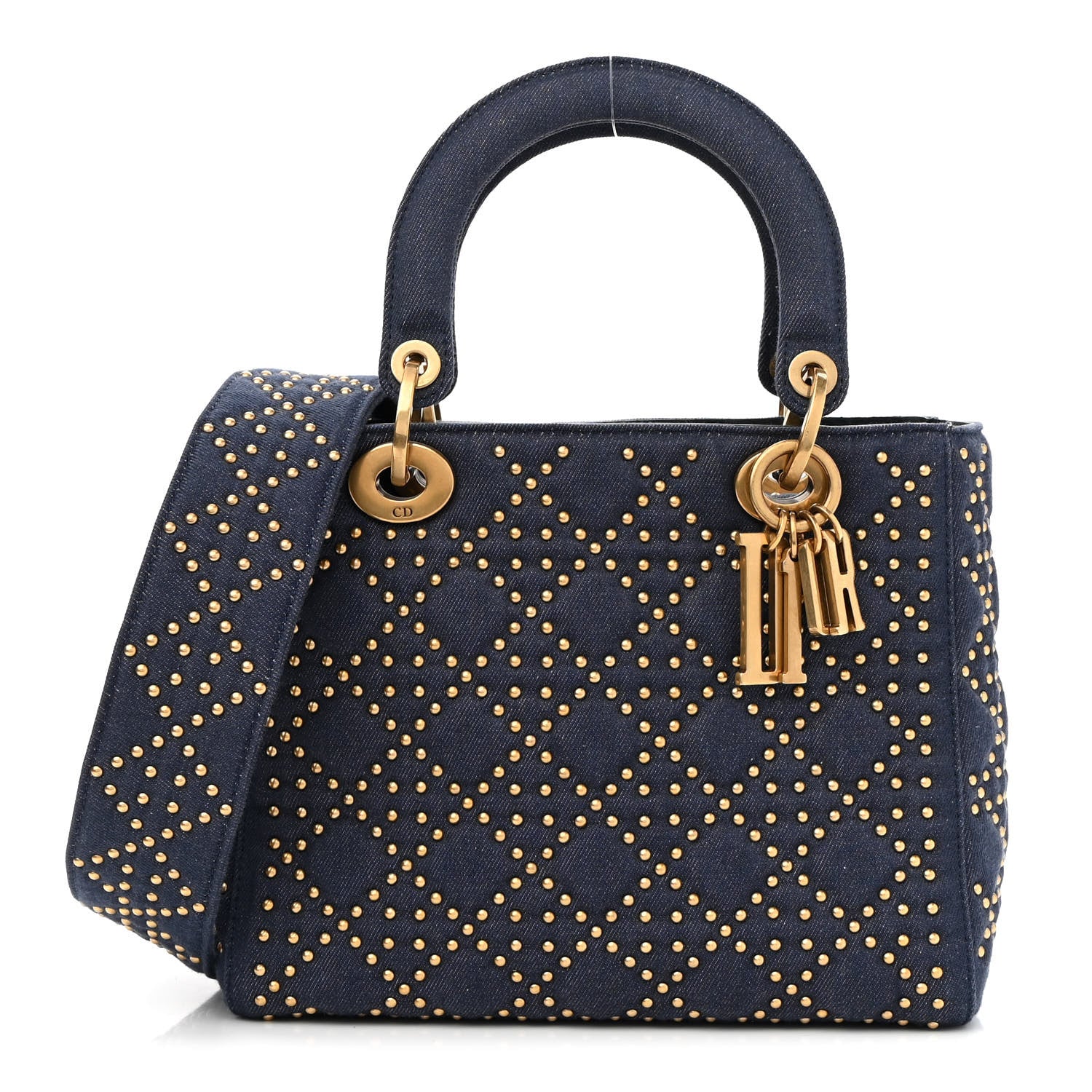 Christian Dior Canvas Cannage Studded Medium Supple Lady Dior Blue 1 of 9
