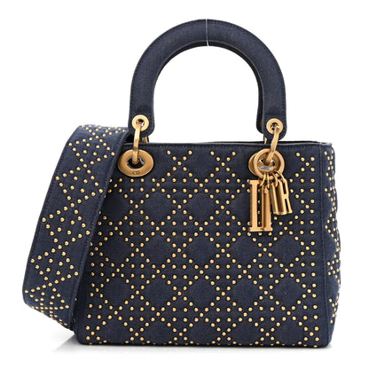 Christian Dior Canvas Cannage Studded Medium Supple Lady Dior Blue 1 of 9
