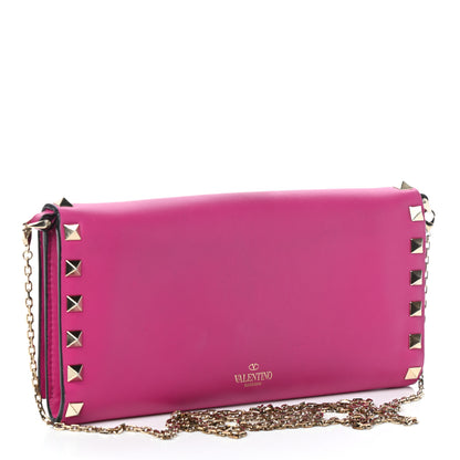 Valentino Garavani Calfskin Rockstud Flap Wallet On Chain Fuxia 3 of 9