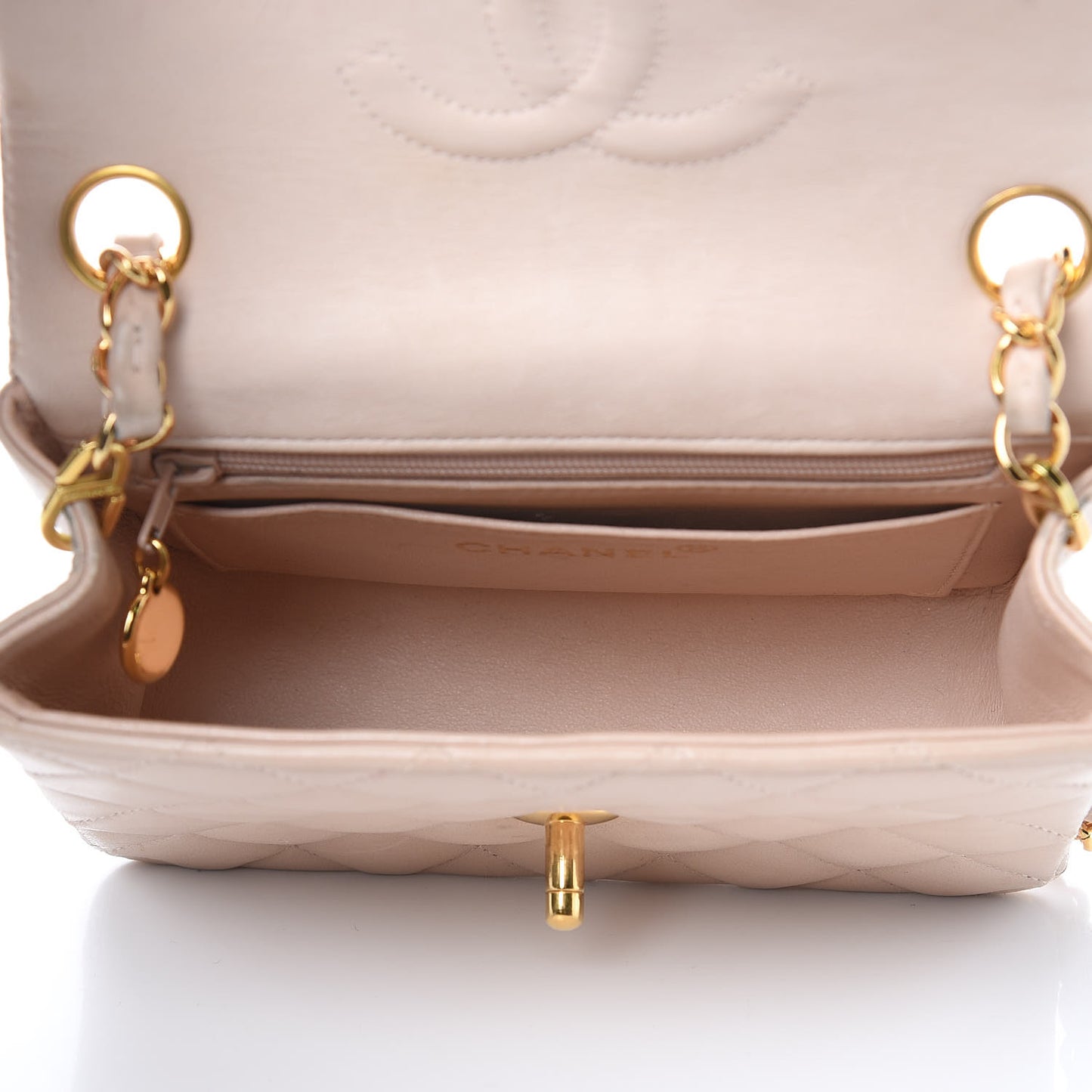 Lambskin Quilted Mini Square Flap Beige