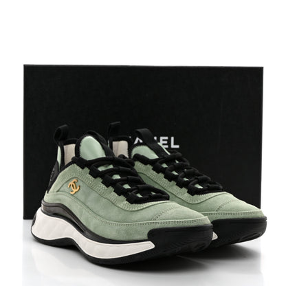 Chanel Suede Calfskin Nylon Grosgrain CC Sneakers 36.5 Light Green 9 of 9