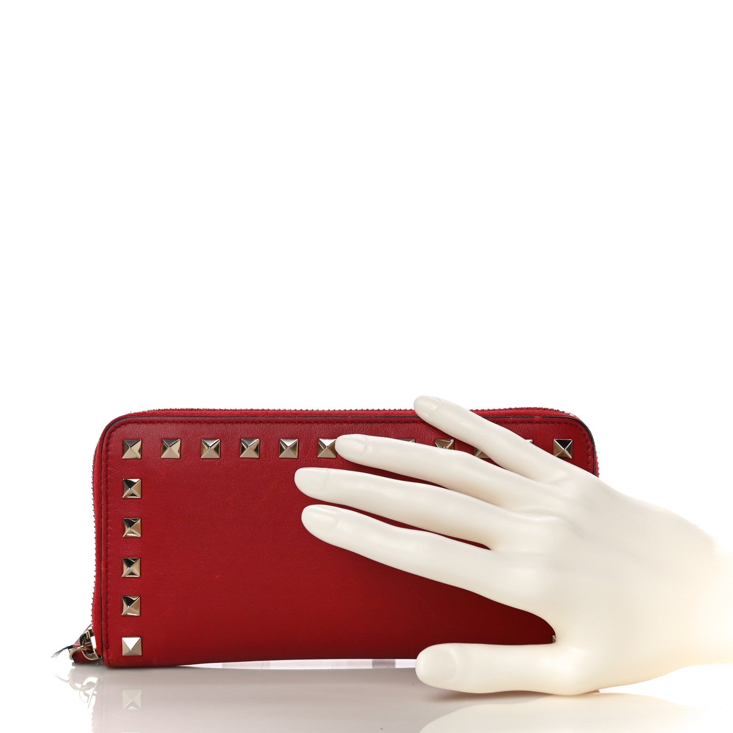 Valentino Garavani Calfskin Rockstud Zip Around Wallet Rosso Valentino 2 of 12