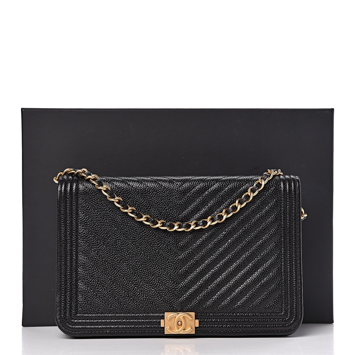 Chanel Caviar Chevron Quilted Boy Wallet On Chain WOC Black 15 of 15