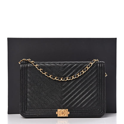 Chanel Caviar Chevron Quilted Boy Wallet On Chain WOC Black 15 of 15