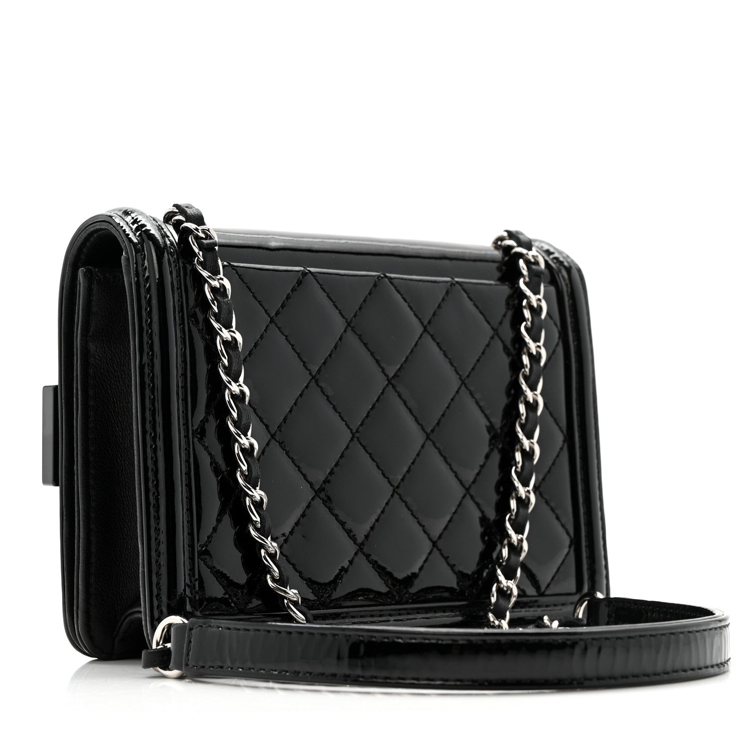 Chanel Plexiglass Patent Mini Striped Boy Brick Flap Black White 3 of 13
