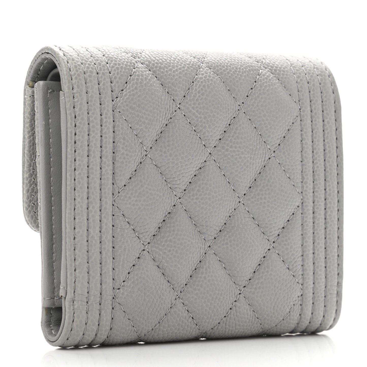Caviar Quilted Compact Boy Flap Wallet Grey