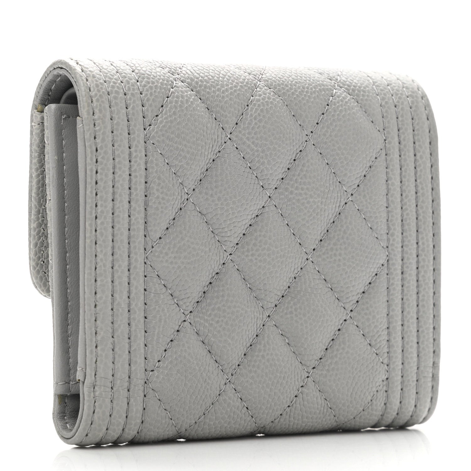Chanel Caviar Quilted Compact Boy Flap Wallet Grey 3 of 7