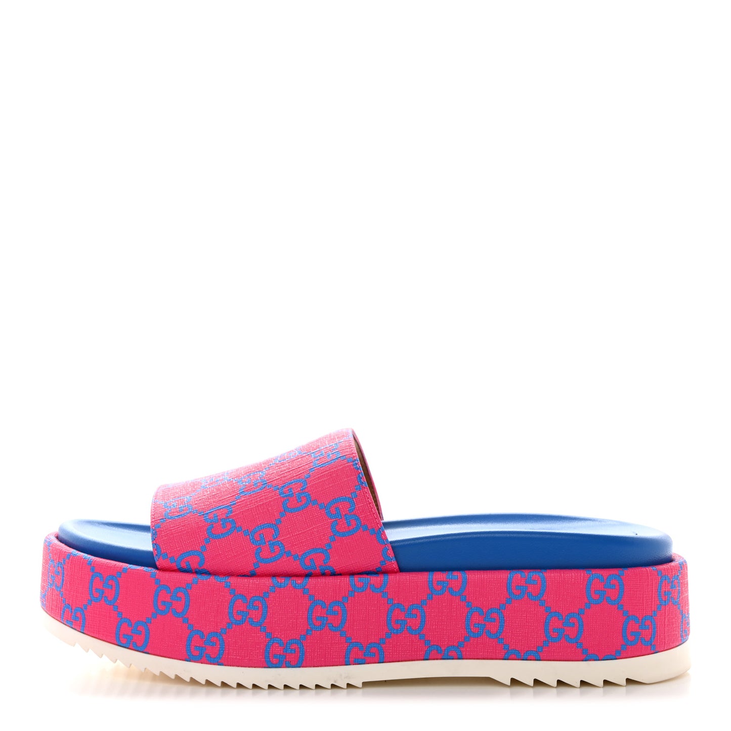 GG Supreme Joy Monogram Angelina Platform Slide Sandals 39.5 Fuxia Blue