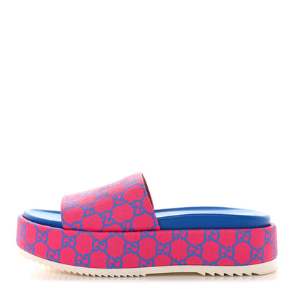Gucci GG Supreme Joy Monogram Angelina Platform Slide Sandals 39.5 Fuxia Blue 1 of 8
