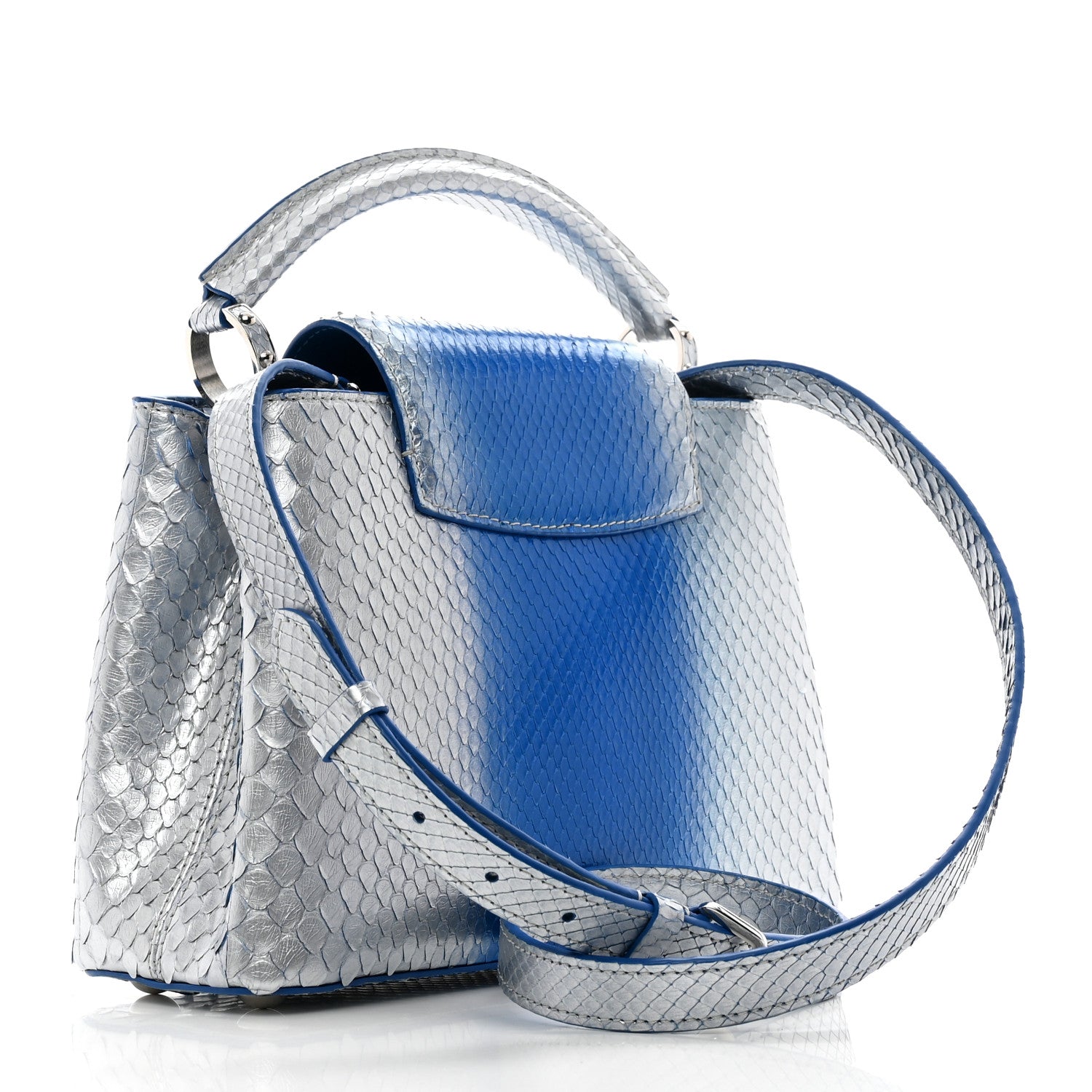 Louis Vuitton Metallic Snakeskin Bicolor Capucines BB Blue Silver 3 of 9