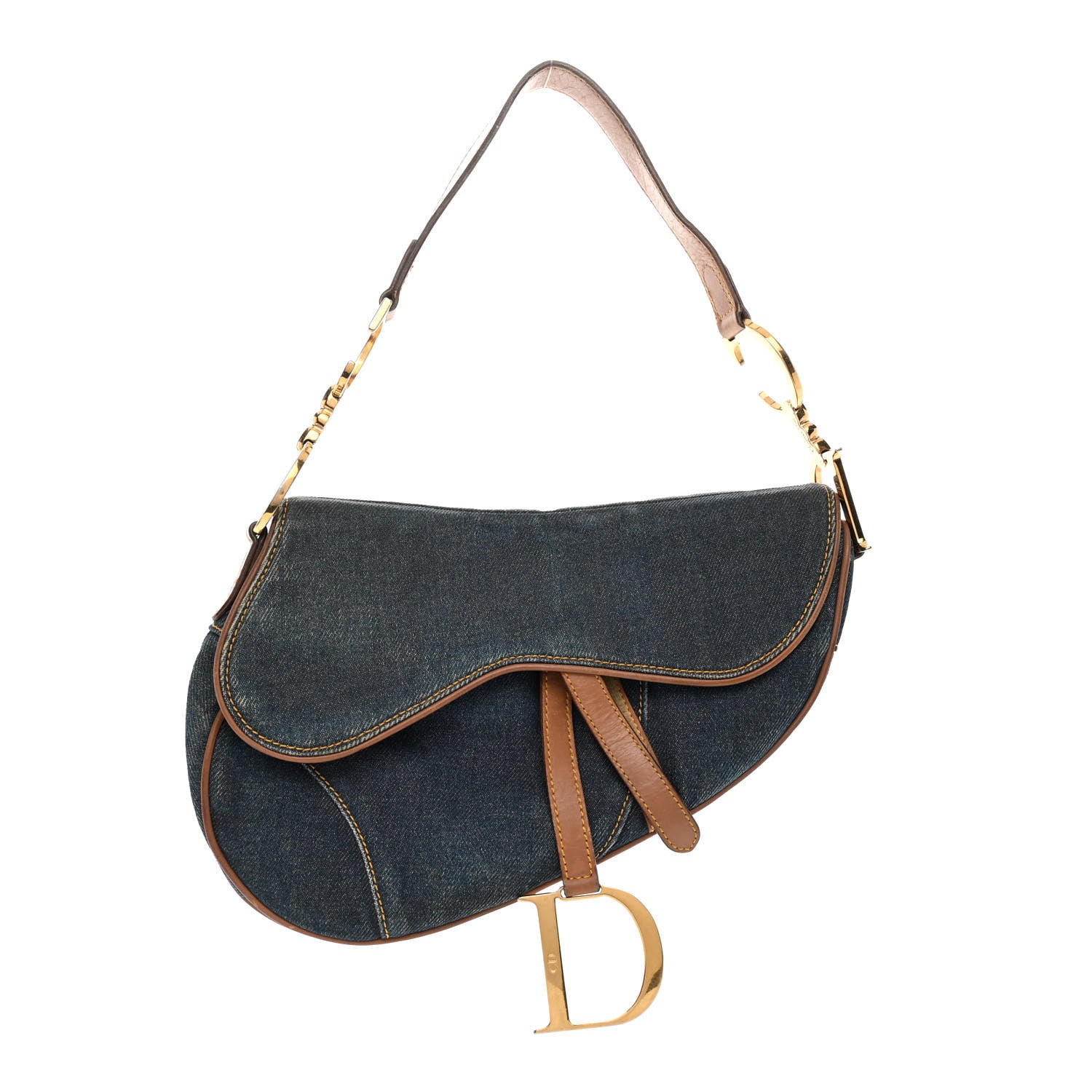 Christian Dior Denim Calfskin Saddle Bag Blue 1 of 11
