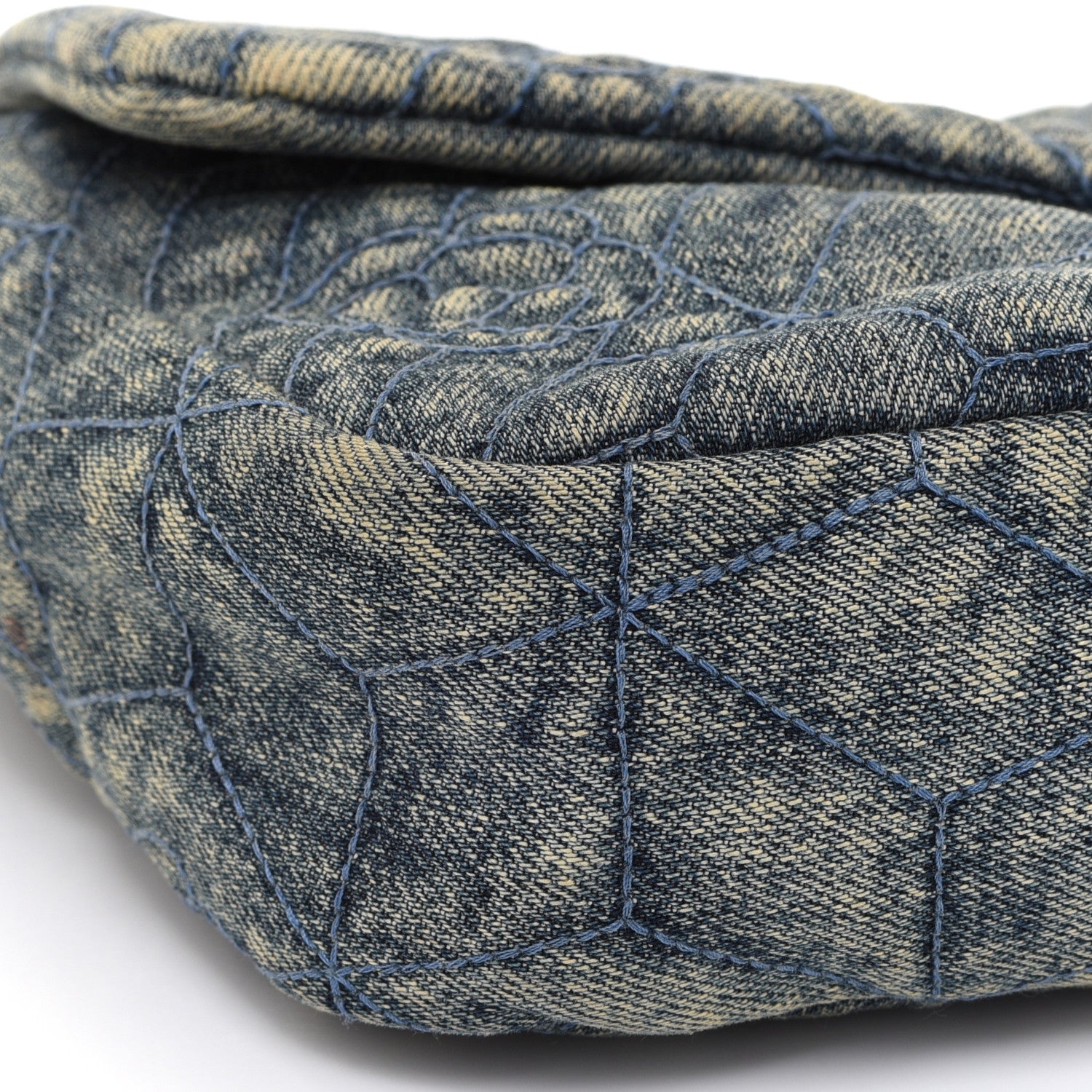 Chanel Denim Quilted Camellia Embroidered Medium Flap Blue 9 of 14