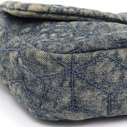 Chanel Denim Quilted Camellia Embroidered Medium Flap Blue 9 of 14