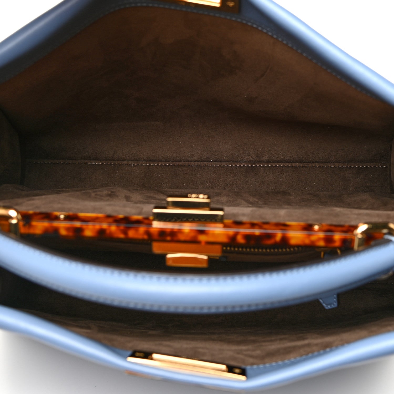 Fendi Vitello Seta Plexiglass Tortoise Large Peekaboo Iconic Satchel Ceruleo 6 of 11