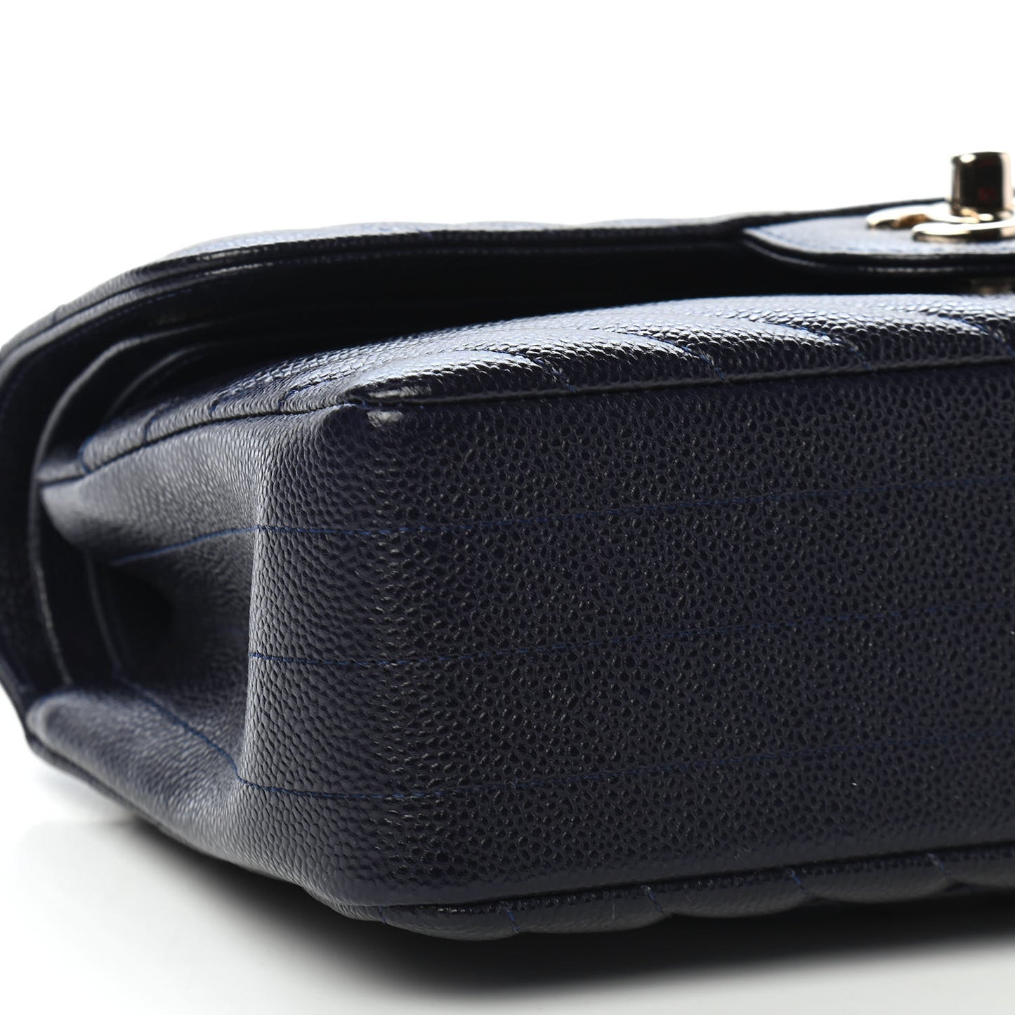 Caviar Chevron Quilted Small Double Flap Navy Blue