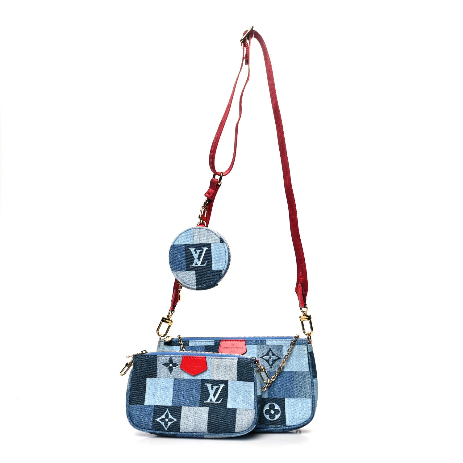 Louis Vuitton Denim Damier Monogram Patchwork Multi Pochette Accessories Blue Rouge 1 of 18