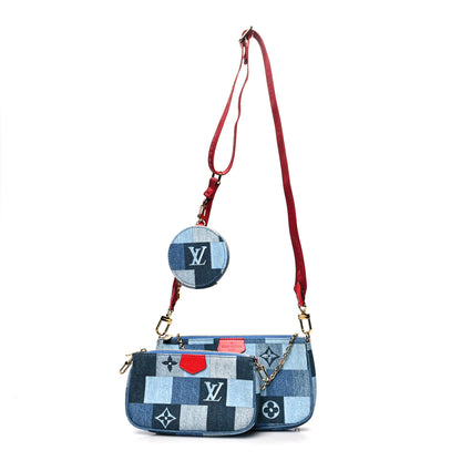 Louis Vuitton Denim Damier Monogram Patchwork Multi Pochette Accessories Blue Rouge 1 of 18