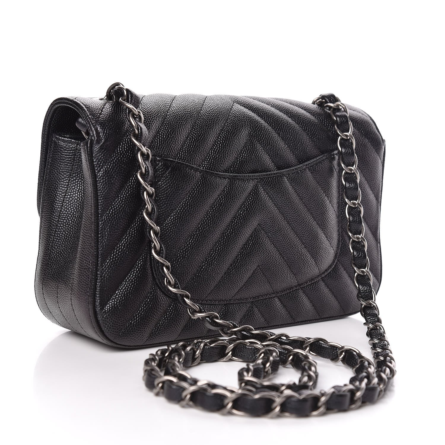 Chanel Iridescent Caviar Chevron Quilted Mini Rectangular Flap Black 3 of 10