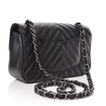 Chanel Iridescent Caviar Chevron Quilted Mini Rectangular Flap Black 3 of 10