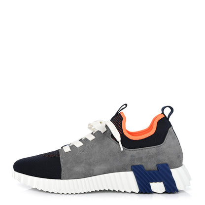 Hermes Knit Suede Goatskin Mens Depart Sneakers 42.5 Marine Gris Fumee 1 of 4