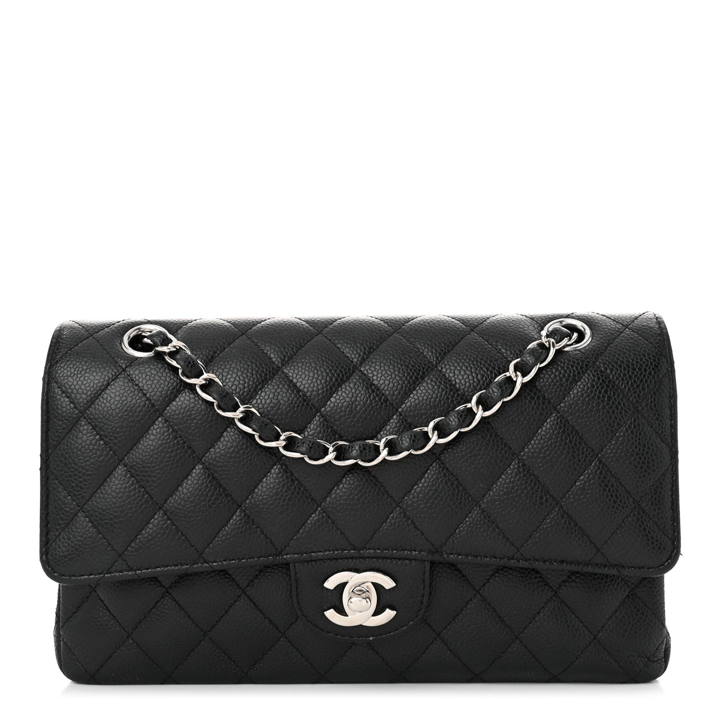 Caviar Quilted Medium Double Flap Black