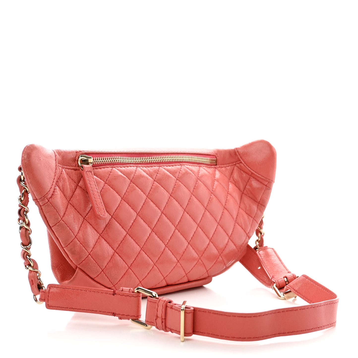 Crumpled Glazed Lambskin Quilted Waist Bag Fanny Pack Pink