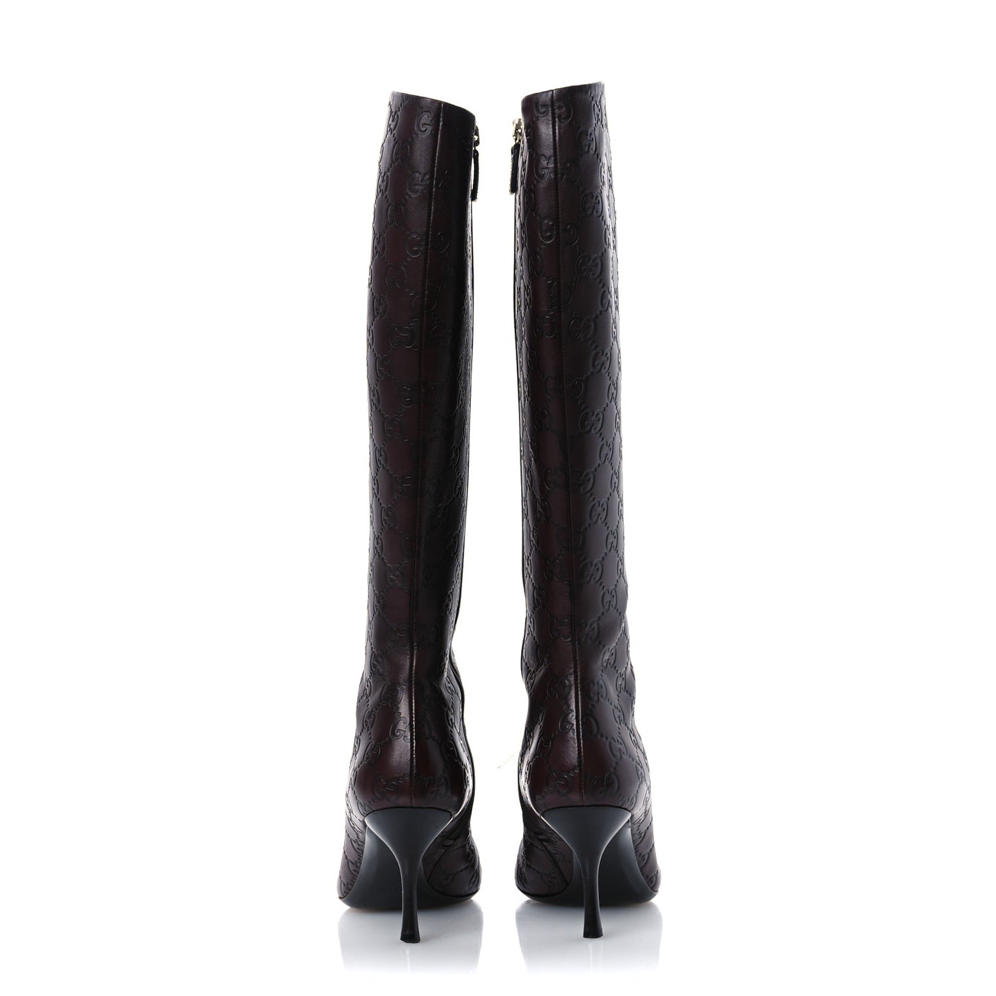 Guccissima Calfskin Knee High Boots 38 Burgundy