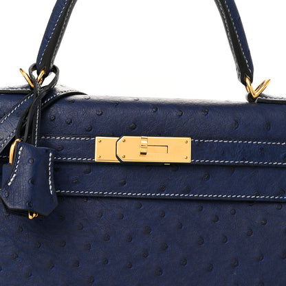 Hermes Ostrich Horseshoe Kelly Sellier 28 Bleu Iris 8 of 11