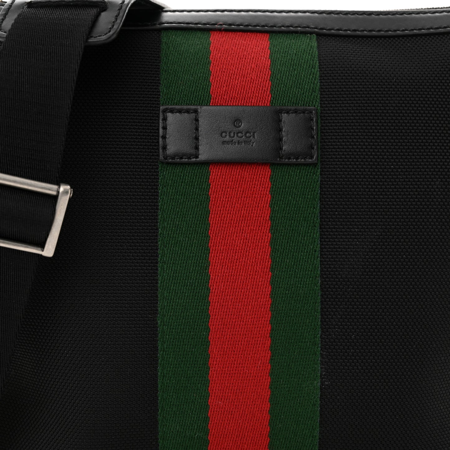 Techno Canvas Selleria Calfskin Web Small Flat Messenger Bag Black