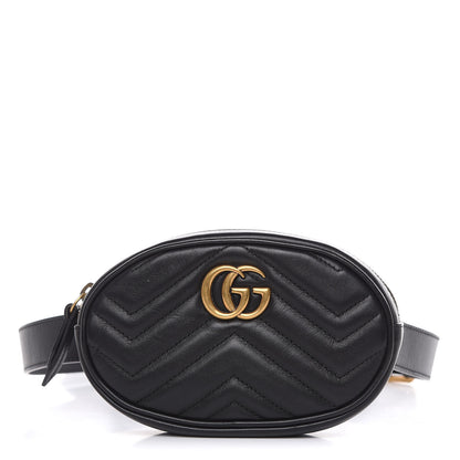 Gucci Calfskin Matelasse GG Marmont Belt Bag 95 38 Black 1 of 10