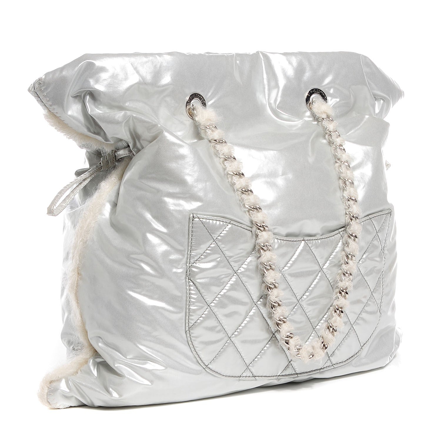Chanel Vinyl Mohair Trimmed CC Bonbons Tote Silver 3 of 6