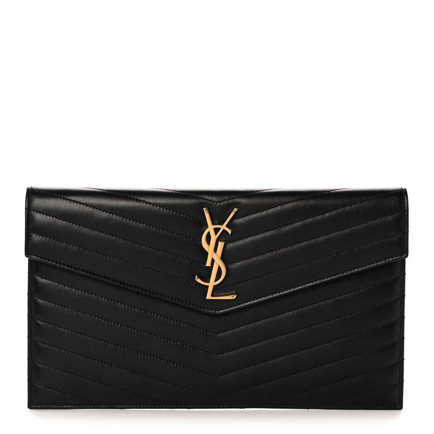 Calfskin Matelasse Chevron Monogram Uptown Clutch Black