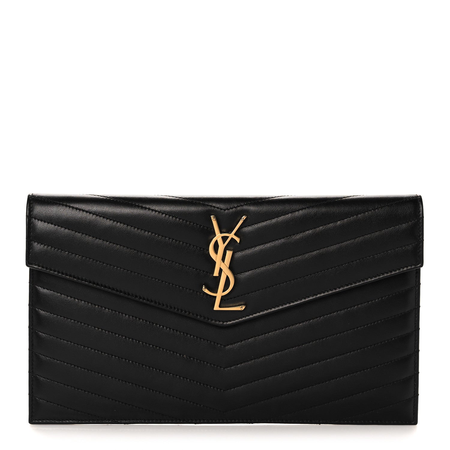 Saint Laurent Calfskin Matelasse Chevron Monogram Uptown Clutch Black 1 of 12