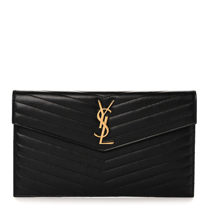 Saint Laurent Calfskin Matelasse Chevron Monogram Uptown Clutch Black 1 of 12