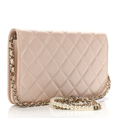Chanel Iridescent Lambskin Quilted Pearl Wallet On Chain WOC Light Beige 2 of 12