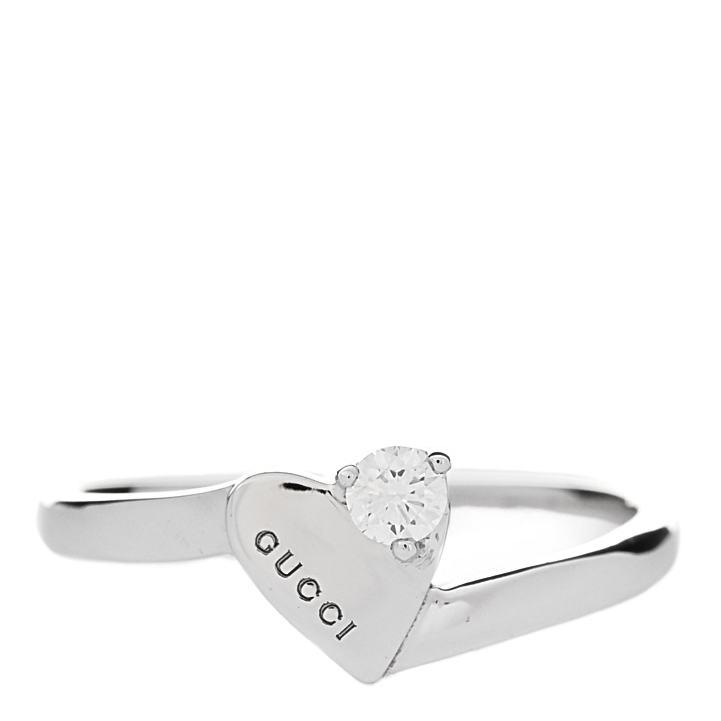 18K White Gold Diamond Heart Band Ring 54 6.75