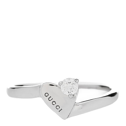 Gucci 18K White Gold Diamond Heart Band Ring 54 6.75 1 of 7