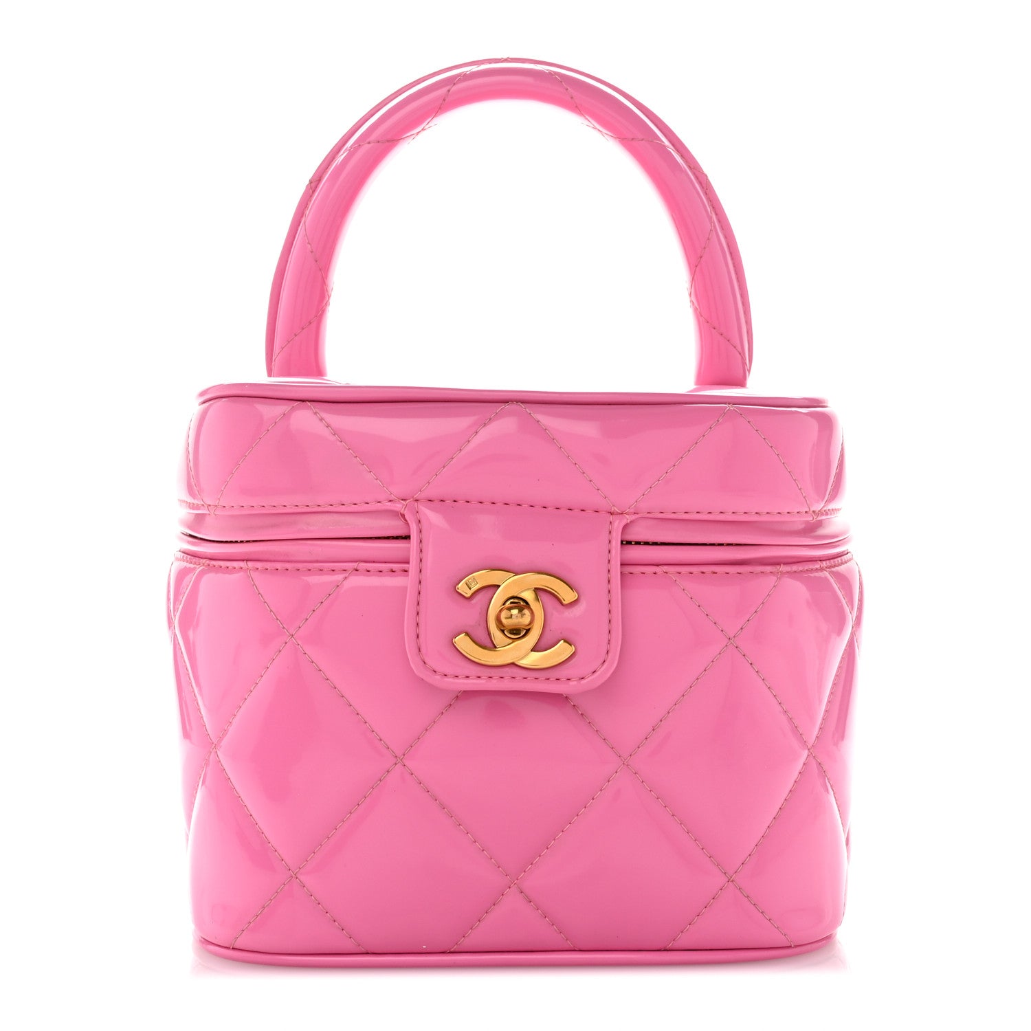 Chanel Patent Quilted Barbie Top Handle Heart Mirror Vanity Case Pink 1 of 10