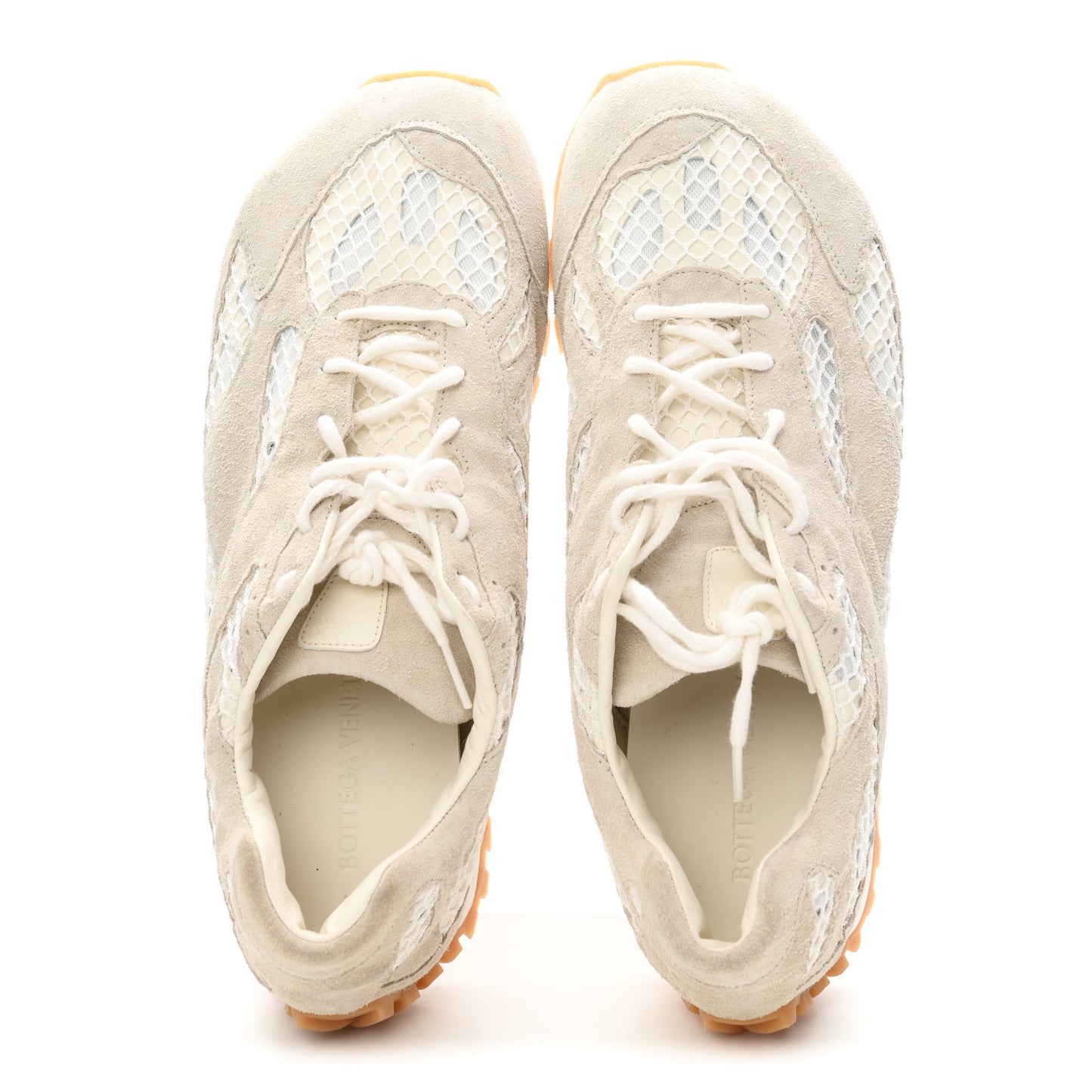 Calfskin Fishnet Fabric Mens Orbit Sneakers 46 Sea Salt