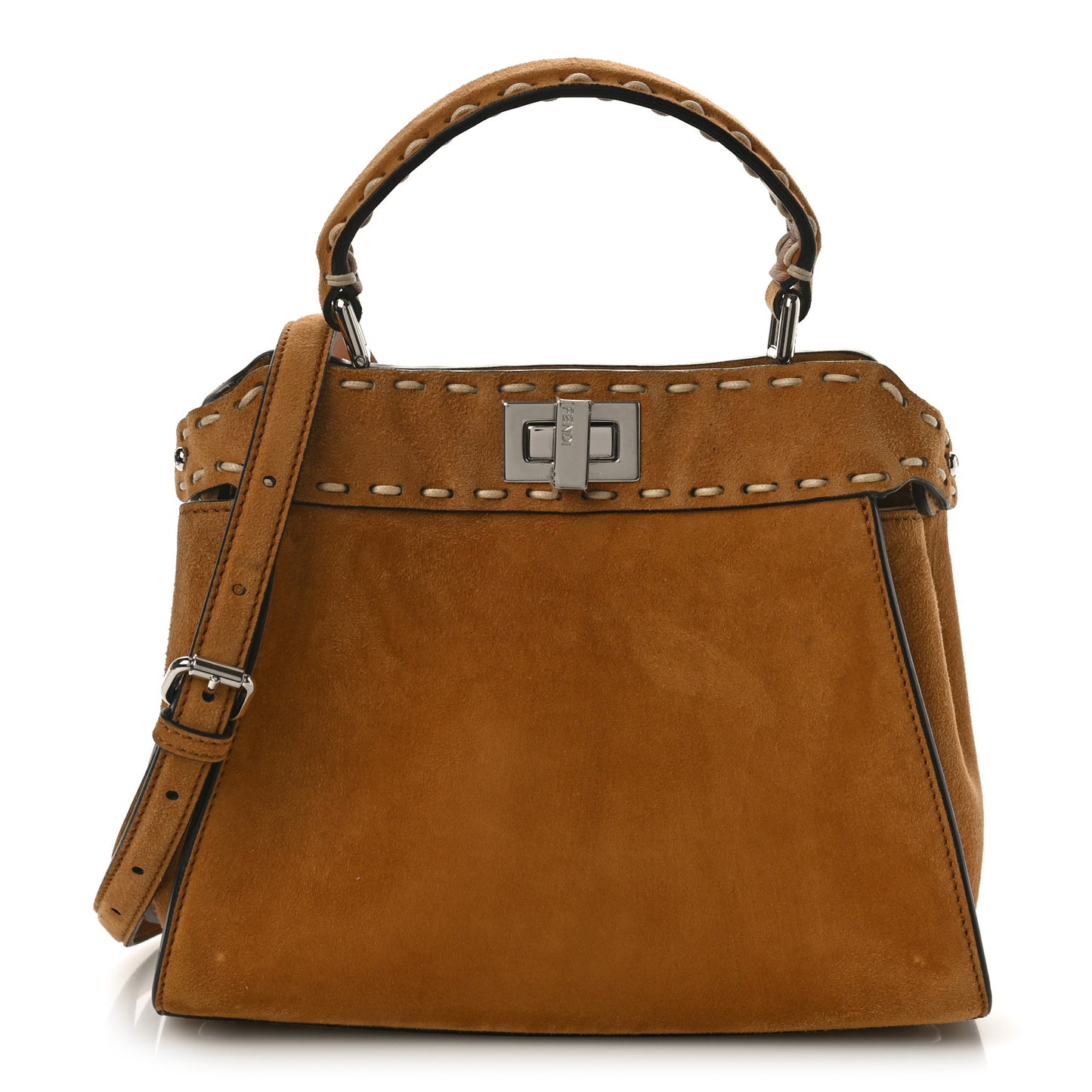 Suede Macro Stitchings Mini Peekaboo Iconic Satchel Marrone