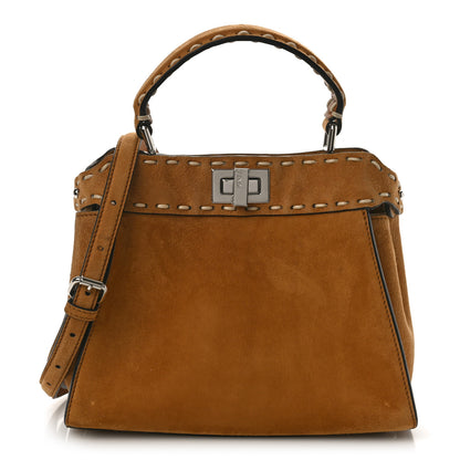 Fendi Suede Macro Stitchings Mini Peekaboo Iconic Satchel Marrone 1 of 8