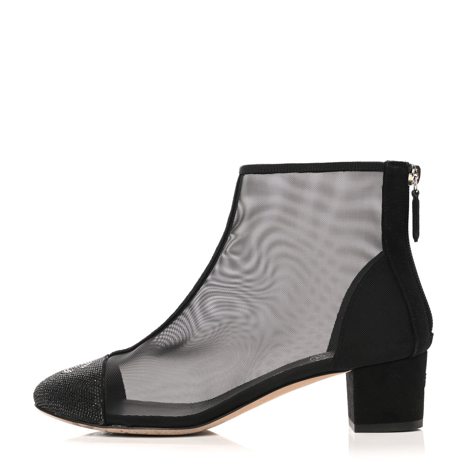 Chanel Mesh Suede Cap Toe Embellished Short Boots 37.5 Black 1 of 8