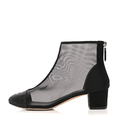 Chanel Mesh Suede Cap Toe Embellished Short Boots 37.5 Black 1 of 8