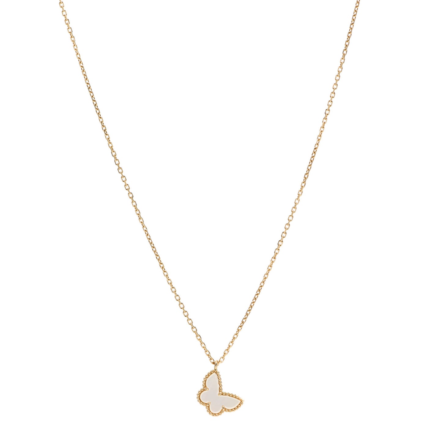 18K Yellow Gold Mother of Pearl Sweet Alhambra Butterfly Pendant Necklace