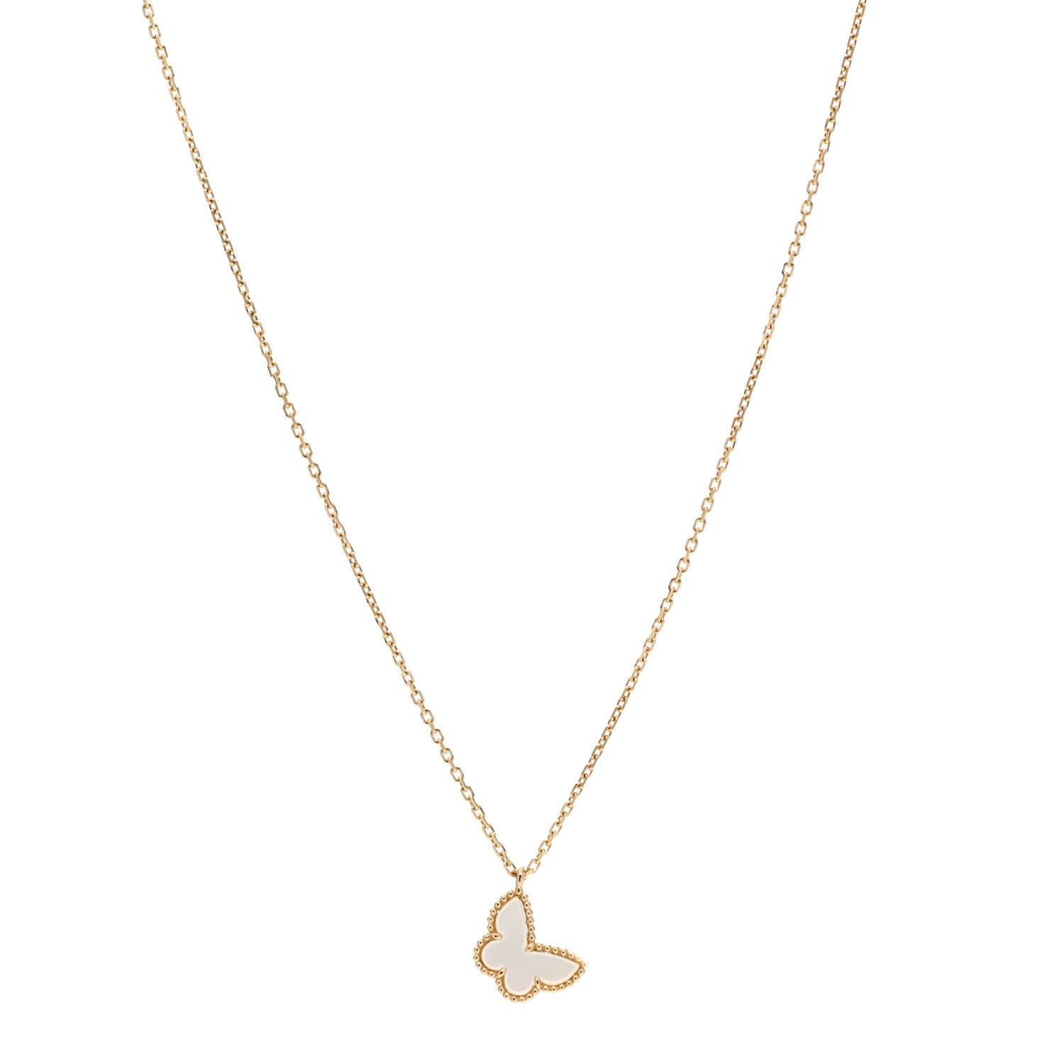 Van Cleef & Arpels 18K Yellow Gold Mother of Pearl Sweet Alhambra Butterfly Pendant Necklace 1 of 6