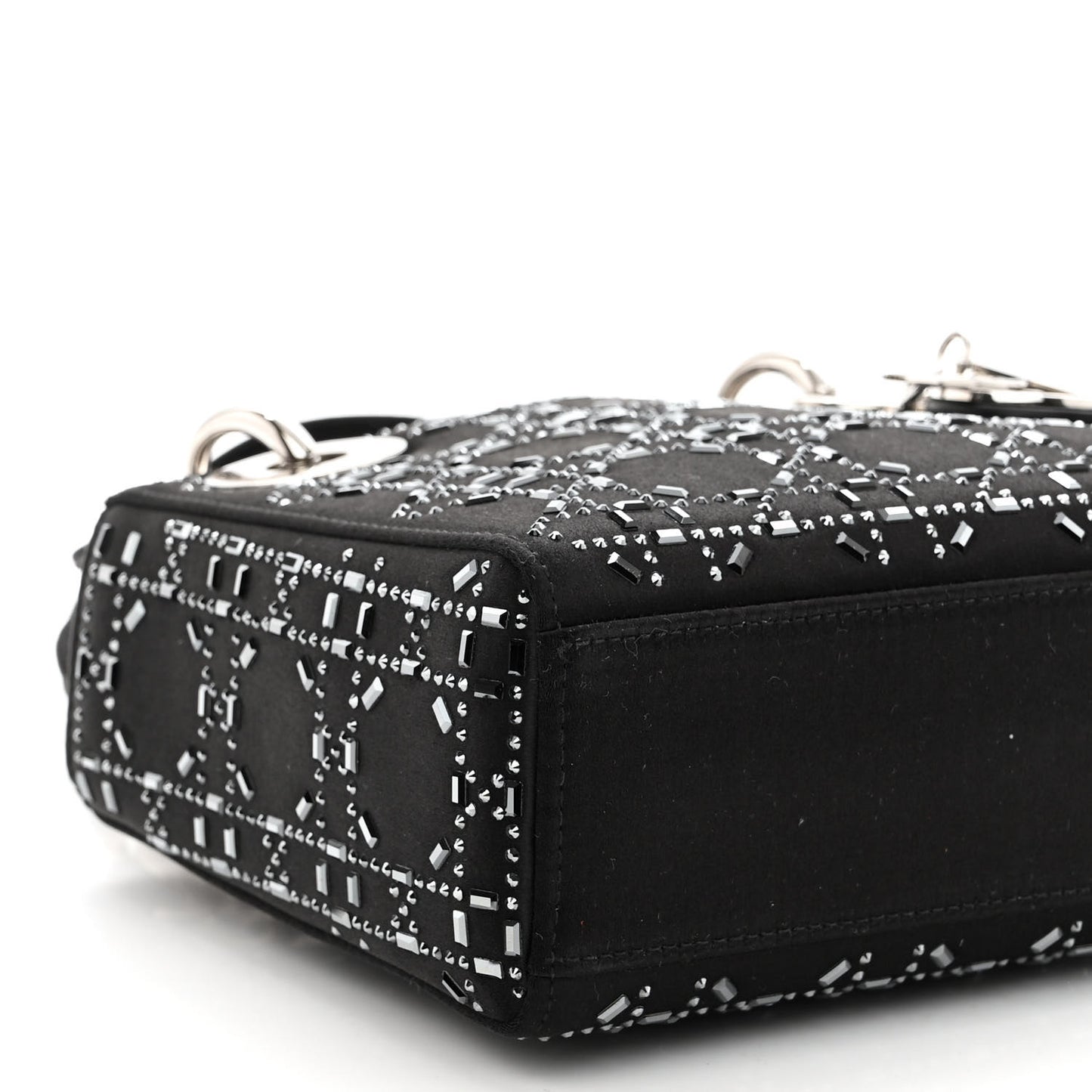 Satin Crystal Cannage Mini Lady Dior Black