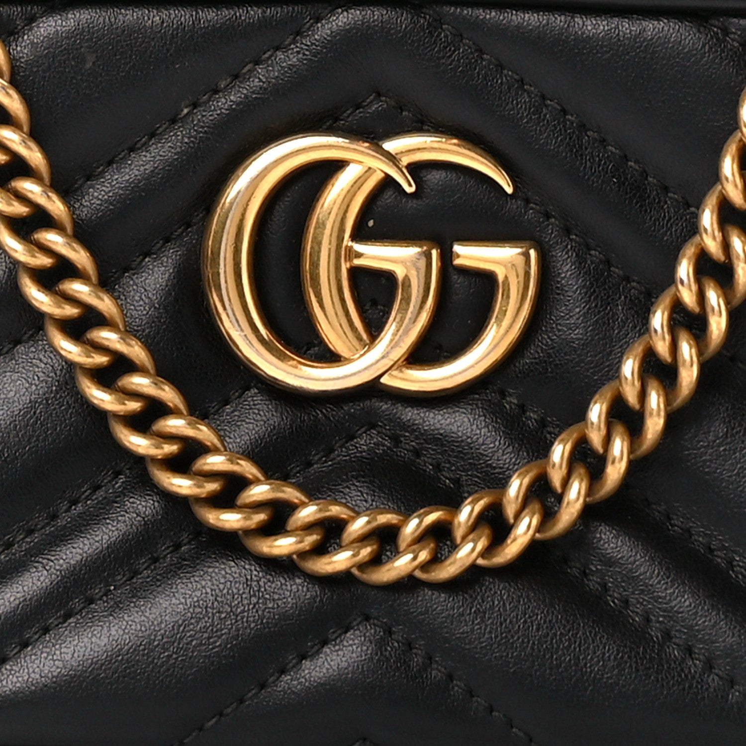 Gucci Calfskin Matelasse Mini GG Marmont Chain Crossbody Bag Black 9 of 11