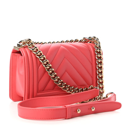 Chanel Lambskin Chevron Quilted Small Boy Flap Dark Pink 3 of 10