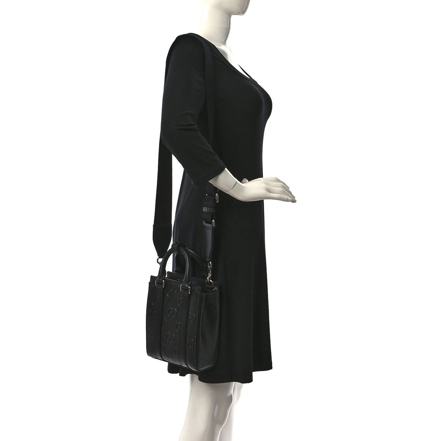 Calfskin GG Tennis Embossed Mini Tote Bag Black
