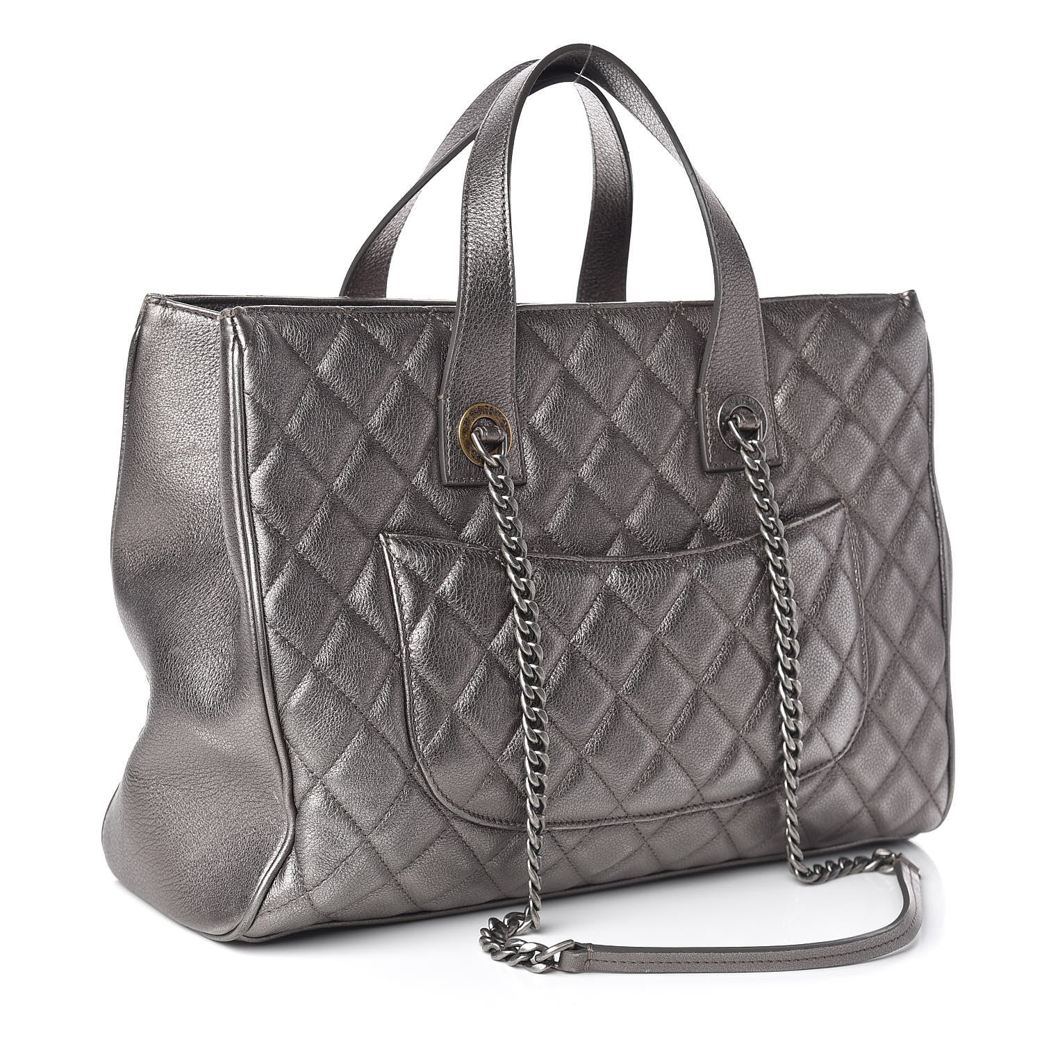 Chanel Metallic Grained Calfskin Quilted Large Casual Pocket Tote Silver 3 of 11